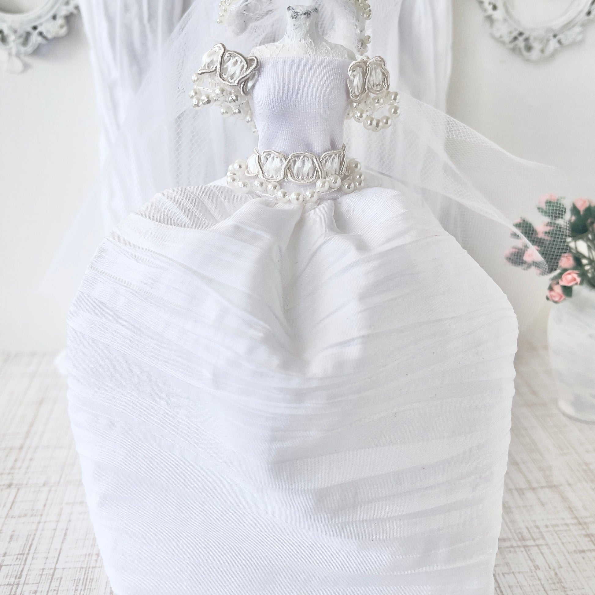 CHANTALLENA Bridal Gown on Dress Form| Carly- Cap Sleeve White Crinkled Taffeta|House of Chantalle