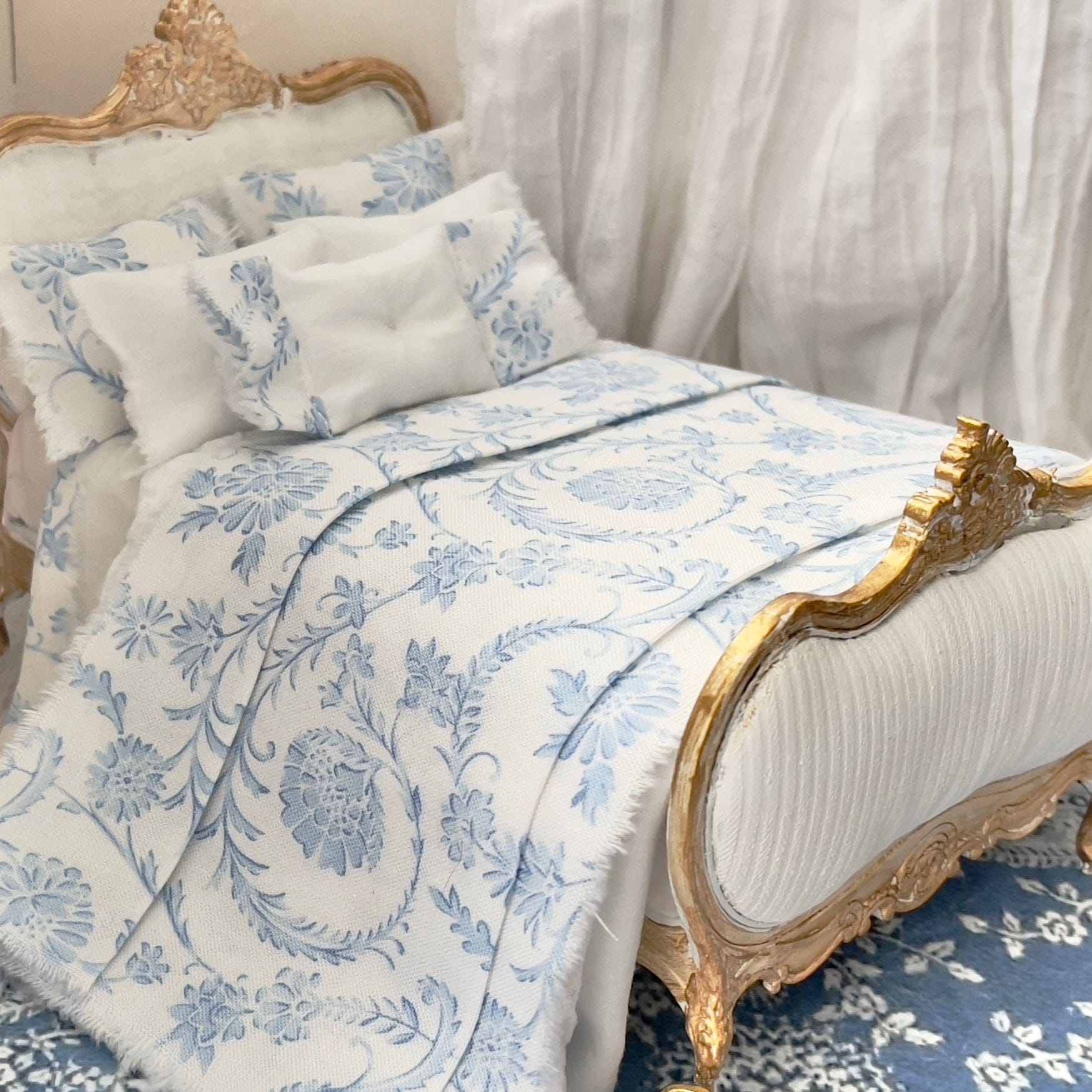 Chantallena Doll House Bedding - Cotton Pink Wreath with Ruffled Accents Bedding Set-1:12 Scale|Forever in Bloom |Chantallena