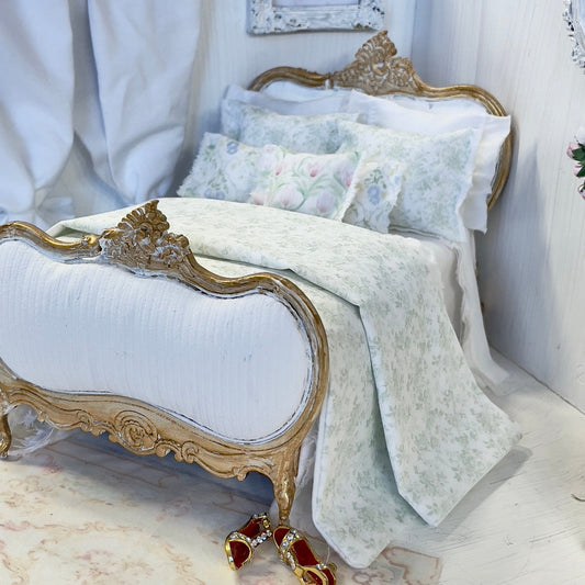 Chantallena Doll House bedding Jardin de Toile | Green and White Cotton Toile Bedding Set| Hyden