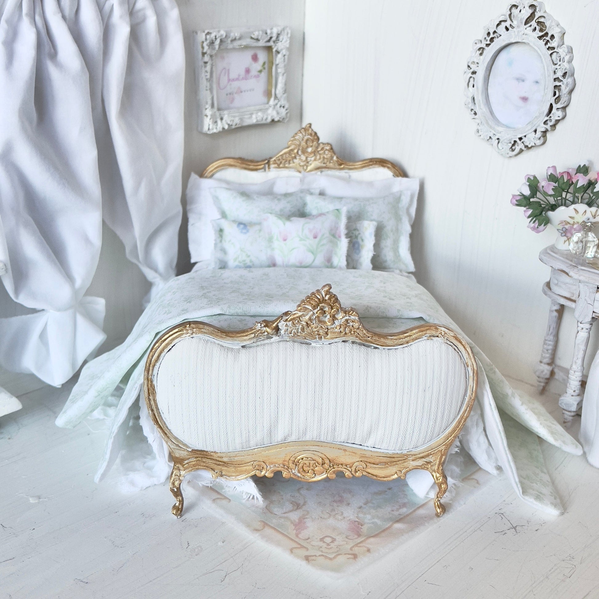 Chantallena Doll House bedding Jardin de Toile | Green and White Cotton Toile Bedding Set| Hyden