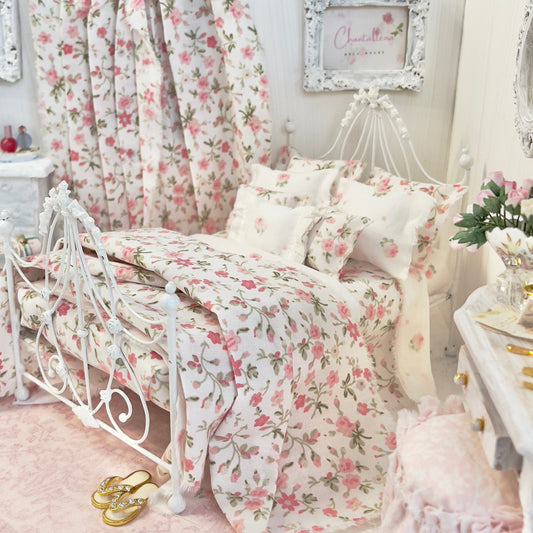 Chantallena Doll House Bedding Lillian Grace| Pink Ditsy Floral and Pink Roses Cotton Bedding Set