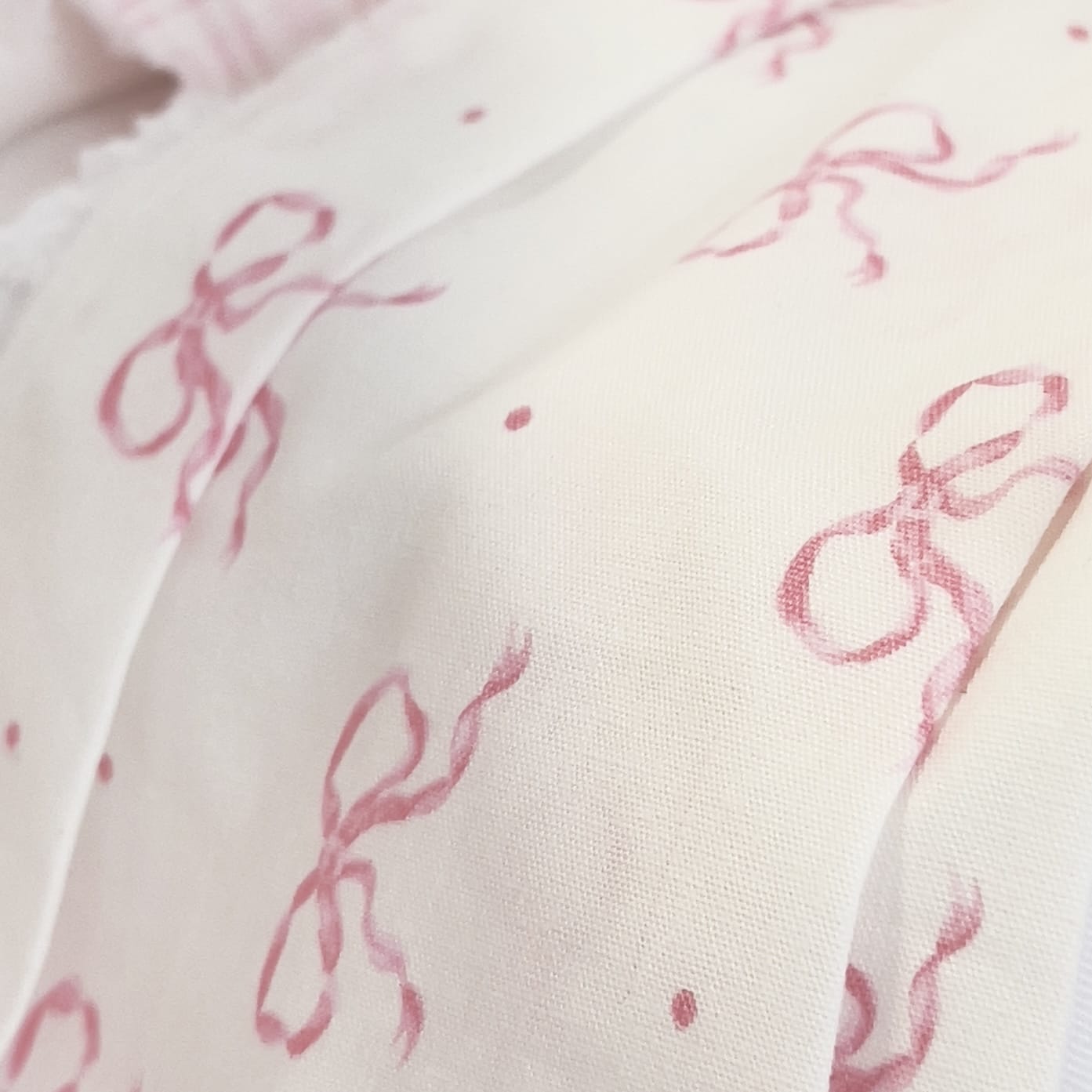 Chantallena Doll House Bedding Lottie- White Cotton with Pink Bows Bedding Set-1:12 Scale | Forever in Bloom| Chantallena