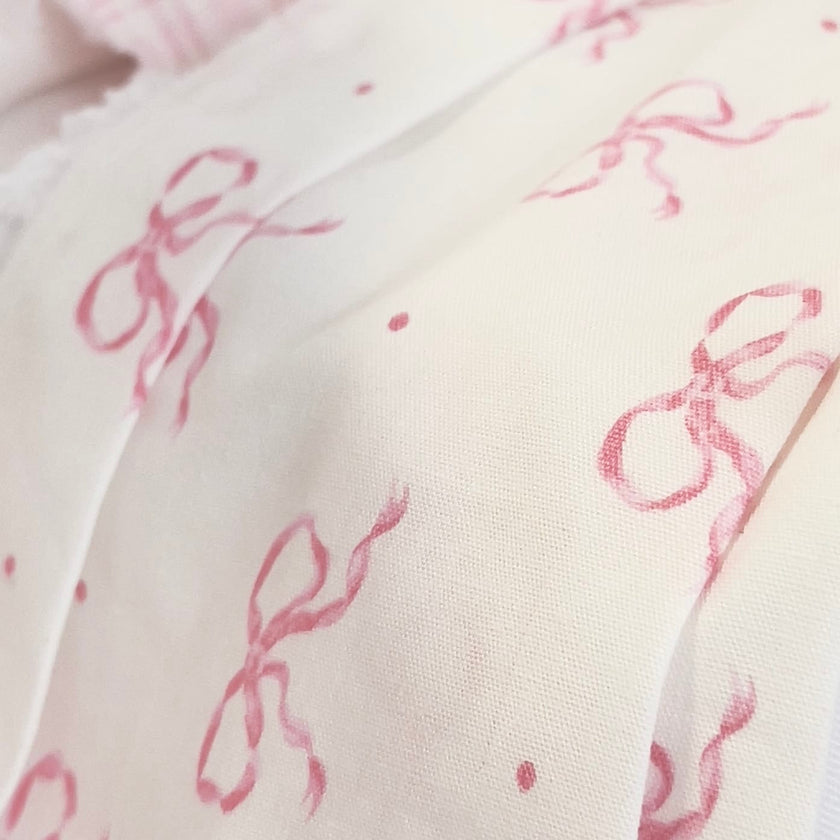 Chantallena Doll House Bedding Lottie- White Cotton with Pink Bows Bedding Set-1:12 Scale | Forever in Bloom| Chantallena