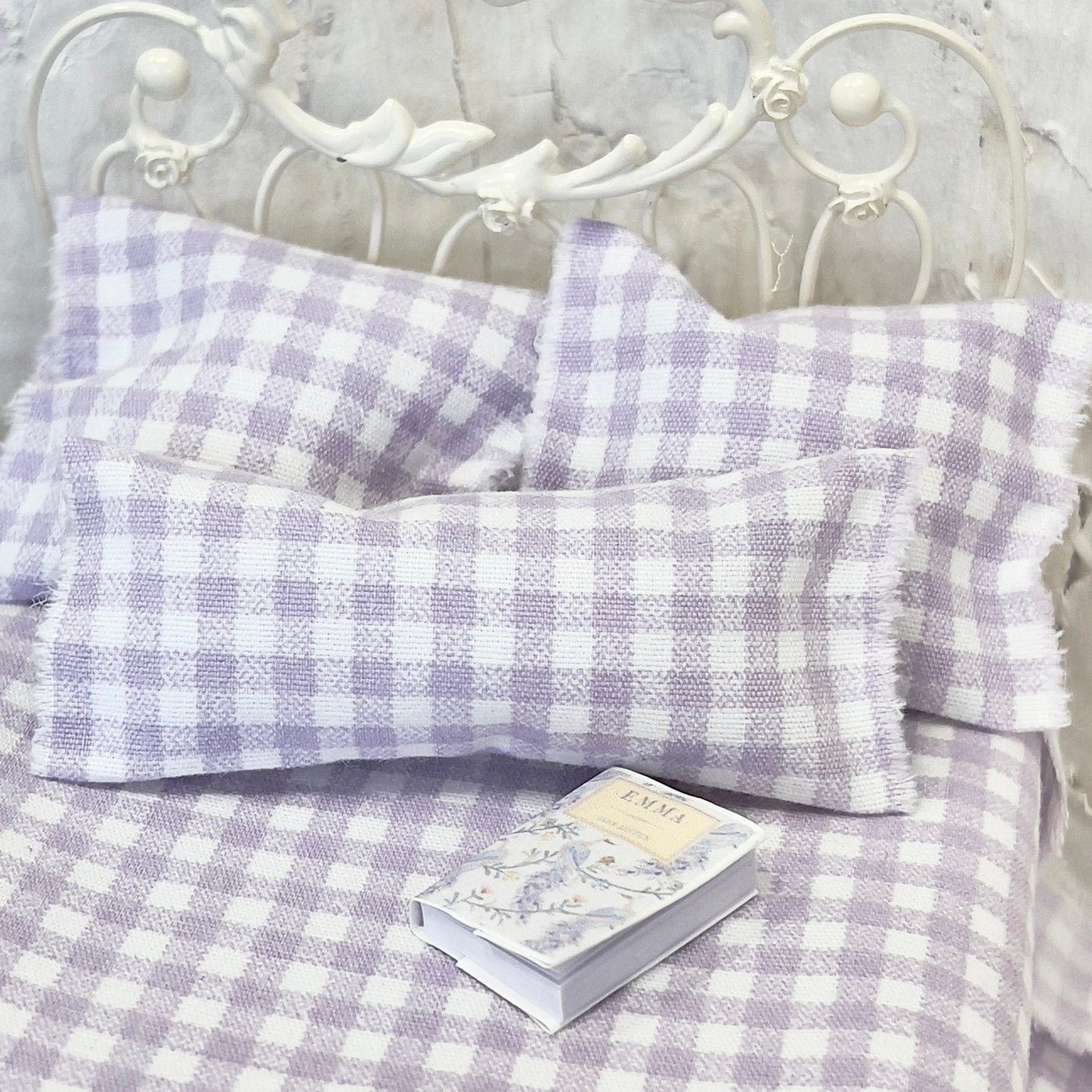 Chantallena Doll House Bedding Simply Lena | Five Piece Lavender and White Gingham Cotton Bedding Set |