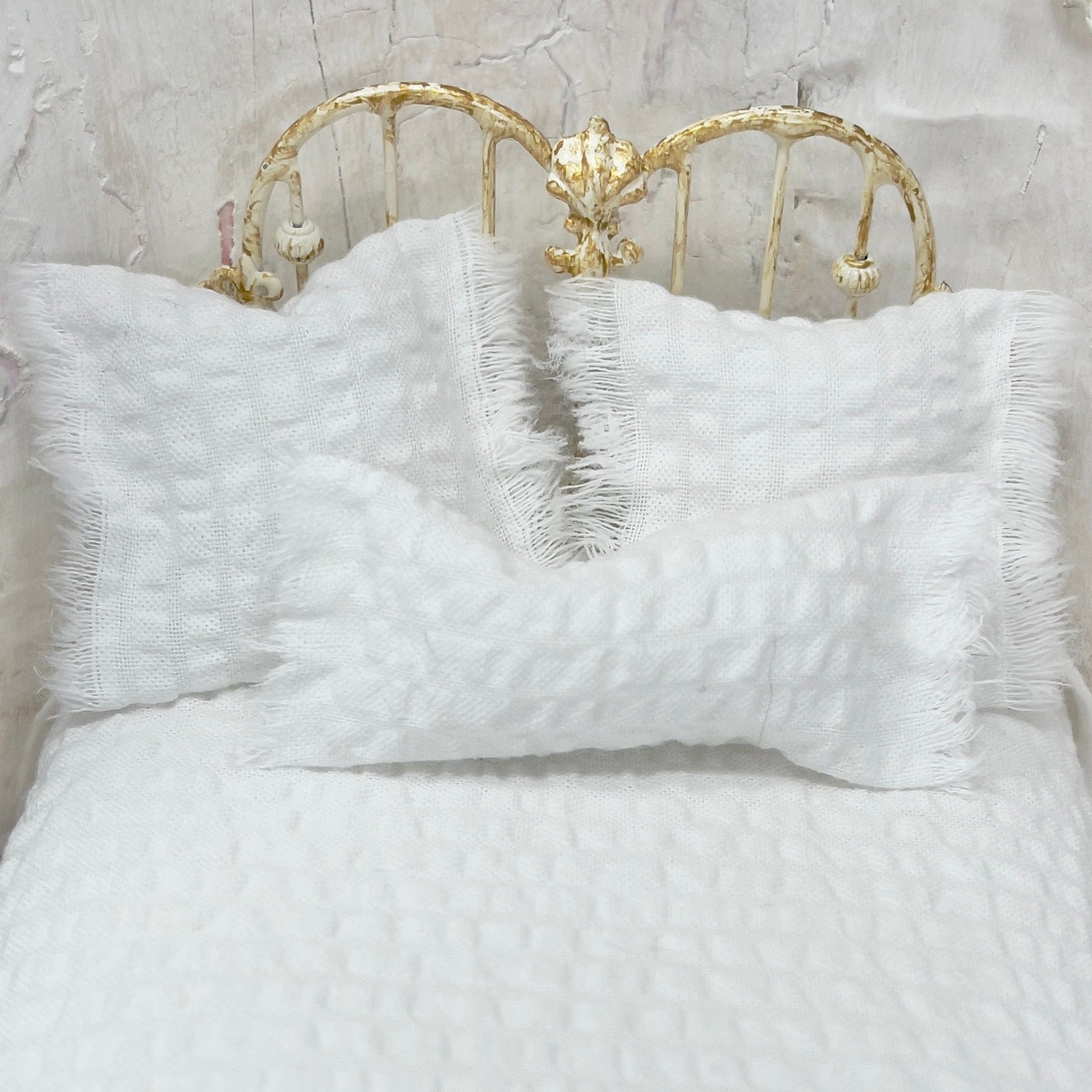 Chantallena Doll House Bedding Simply Lena | Five Piece White Seersucker Cotton Bedding Set |