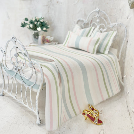 Chantallena Doll House Bedding SINGLE (8 inch by 8 inch) Simply Lena | Five Piece Pastel Striped Cotton Bedding Set |