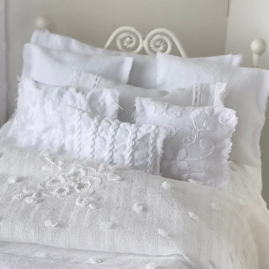 Chantallena Doll House (Copy) Dressed Bed  | Sold White Cotton with Embroidered and Eyelet Lace Accents