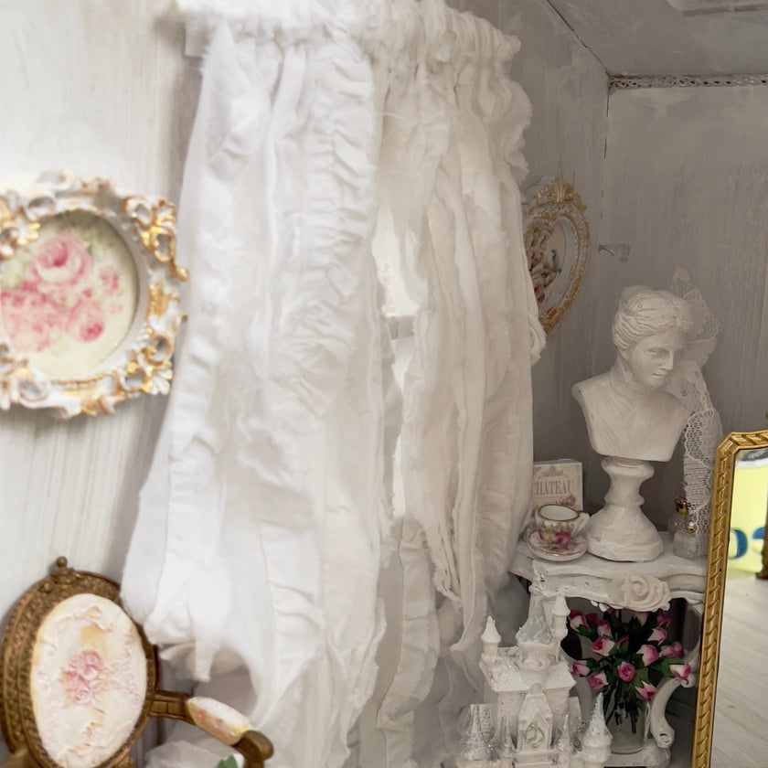 Chantallena Doll House Curtains 1:12 Scale Dollhouse Curtains-White Ruffled Cotton 2 Panels| Chantallena