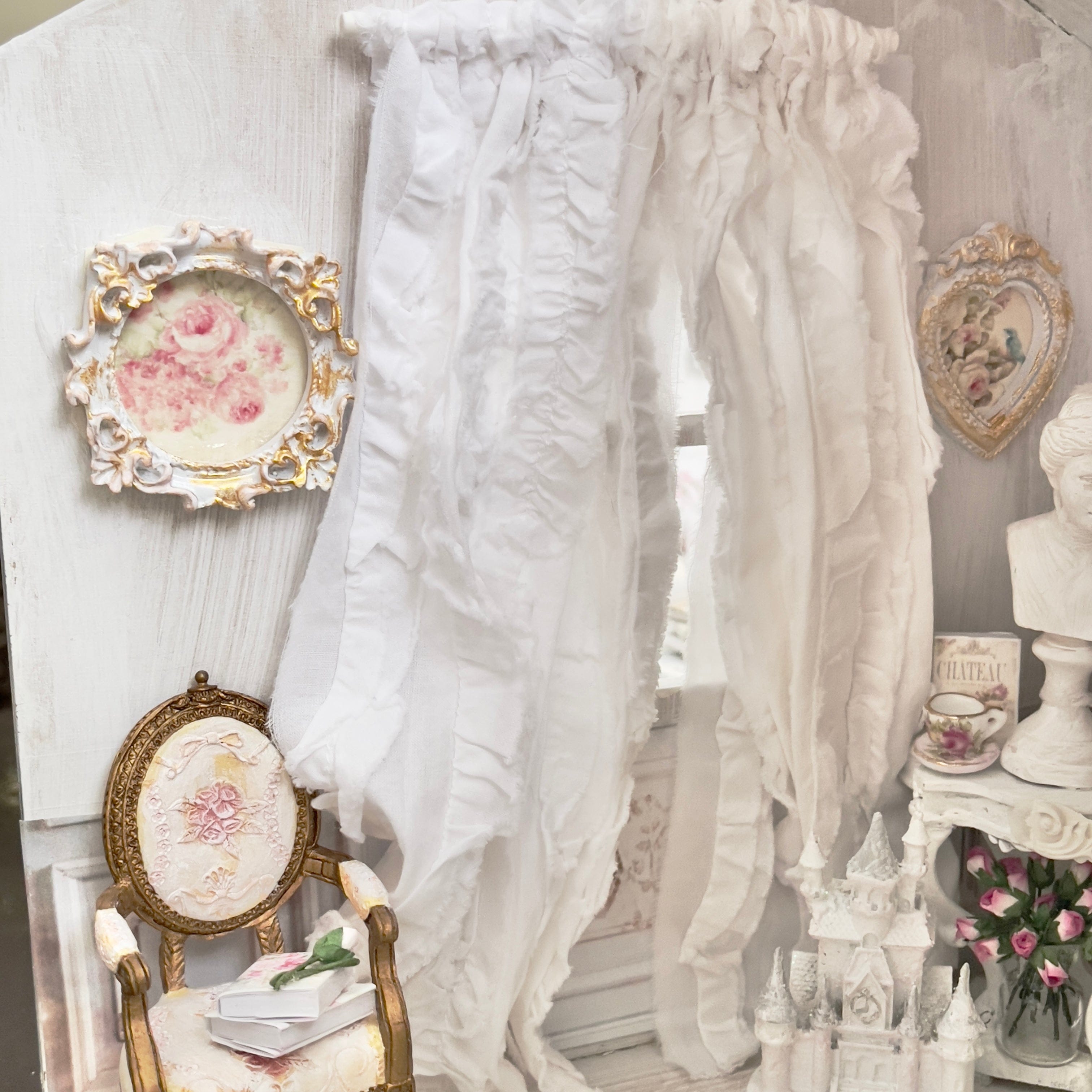 Chantallena Doll House Curtains 1:12 Scale Dollhouse Curtains-White Ruffled Cotton 2 Panels| Chantallena