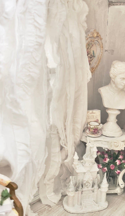 Chantallena Doll House Curtains 1:12 Scale Dollhouse Curtains-White Ruffled Cotton 2 Panels| Chantallena