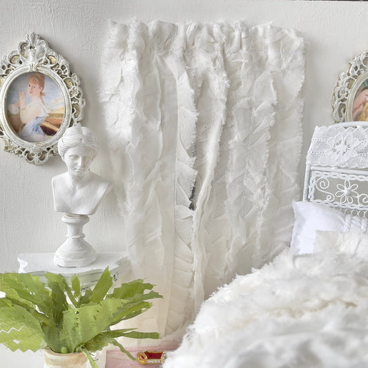 Chantallena Doll House Curtains | Soft White Ruffled 2 Panel Cotton Curtains | White Ruffled
