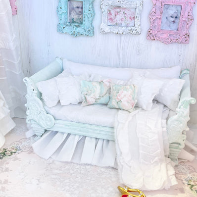 Chantallena Doll House Daybed 1:12 Scale Mint Dressed Dollhouse Daybed-Lisa
