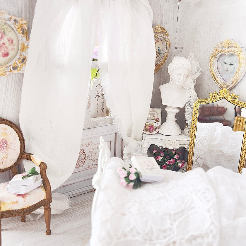 Chantallena Doll House Dollhouse Accessories 3 Curtains (6 Panels) Curtains- White Cotton Gauze 2 Panels- 1:12 Scale Dollhouse |Garden View |Chantallena