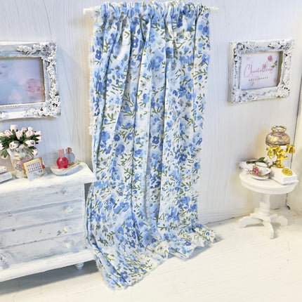 Chantallena Doll House Dollhouse Accessories Curtains | Blue Ditsy Floral 2 Panel Cotton Curtains