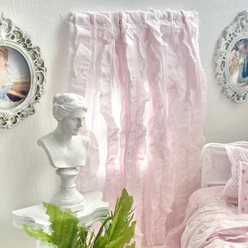 Chantallena Doll House Dollhouse Accessories (Curtains | Light  2 Panel Cotton Curtains |Light Shabby Pink