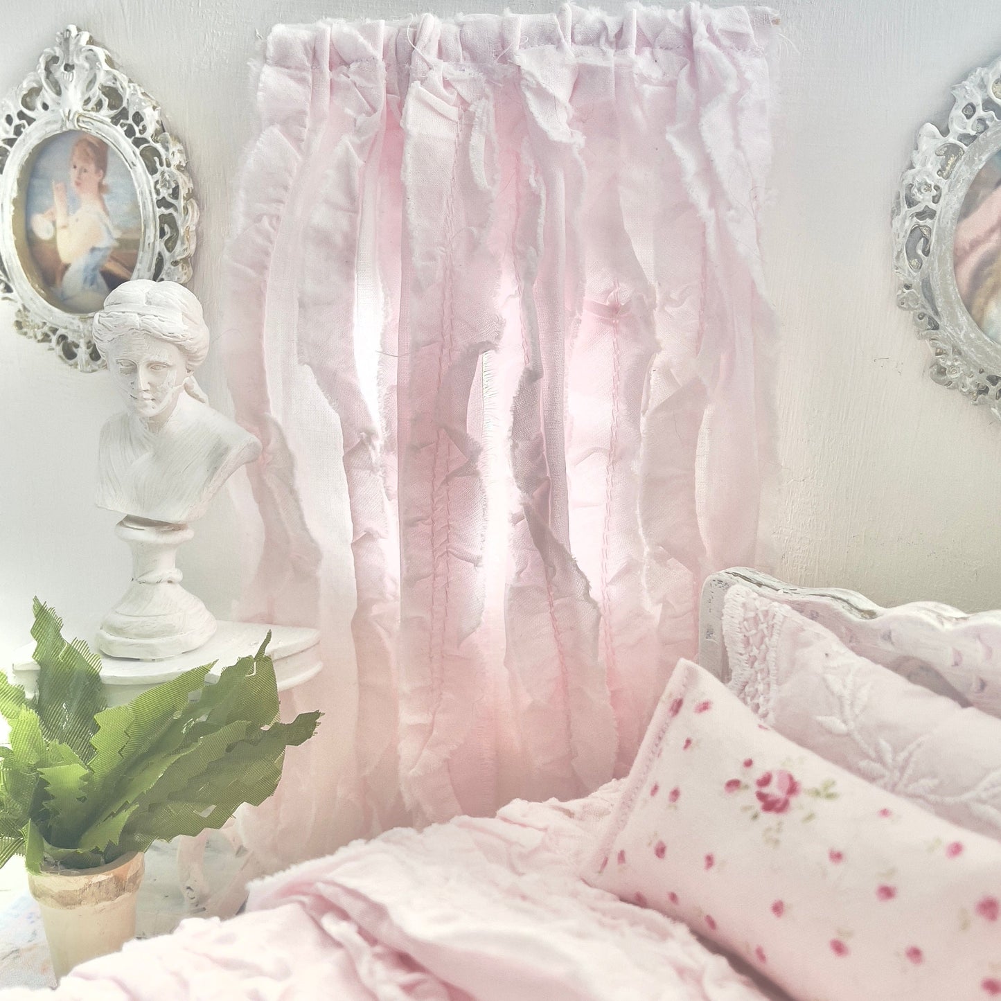 Chantallena Doll House Dollhouse Accessories (Curtains | Light  2 Panel Cotton Curtains |Light Shabby Pink