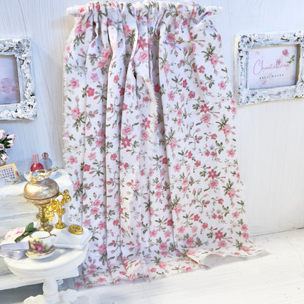 Chantallena Doll House Dollhouse Accessories Curtains | Pink Ditsy Floral 2 Panel Cotton Curtains