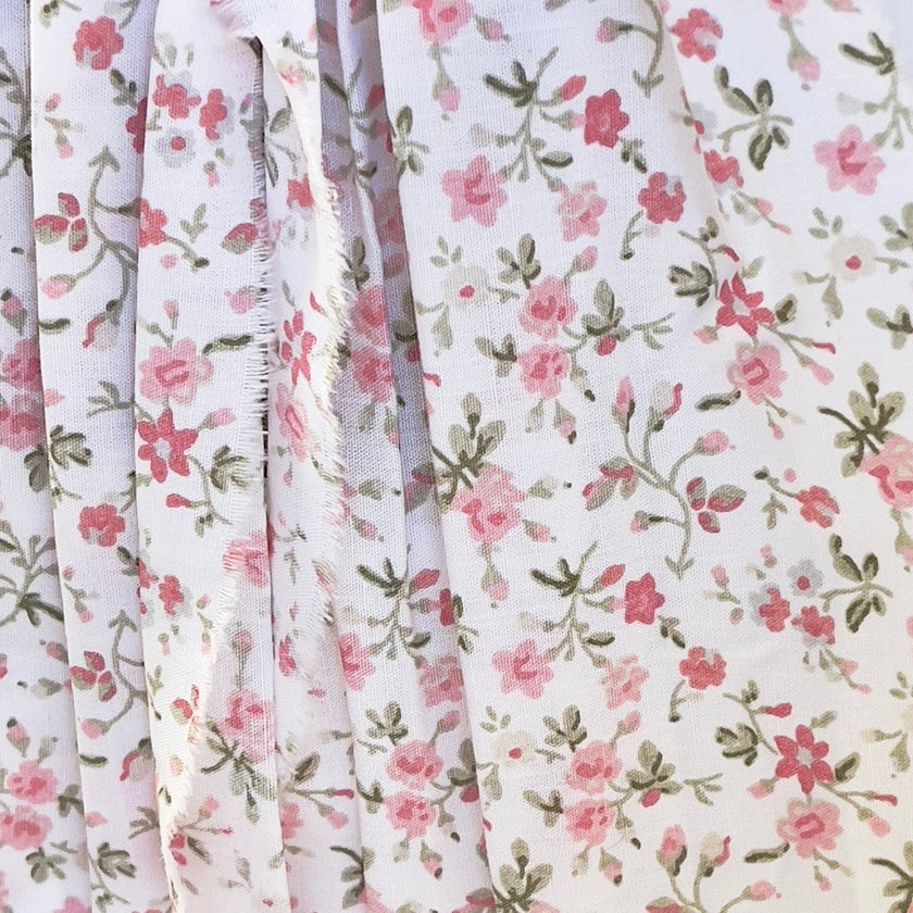 Chantallena Doll House Dollhouse Accessories Curtains | Pink Ditsy Floral 2 Panel Cotton Curtains