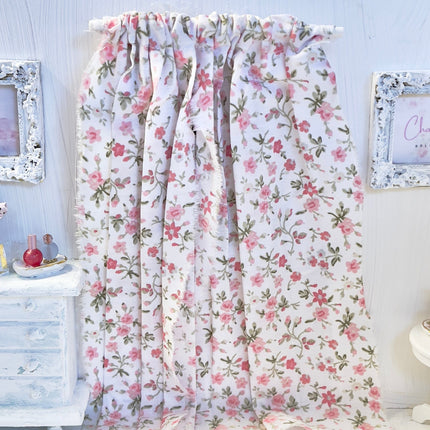 Chantallena Doll House Dollhouse Accessories Curtains | Pink Ditsy Floral 2 Panel Cotton Curtains