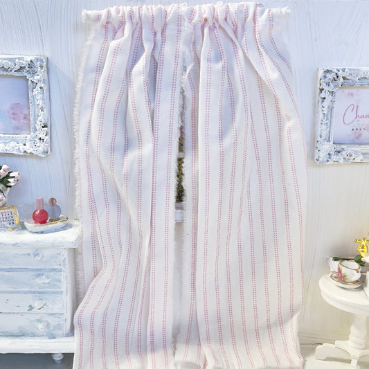 Chantallena Doll House Dollhouse Accessories Curtains | Pink Striped 2 Panel Cotton Curtains