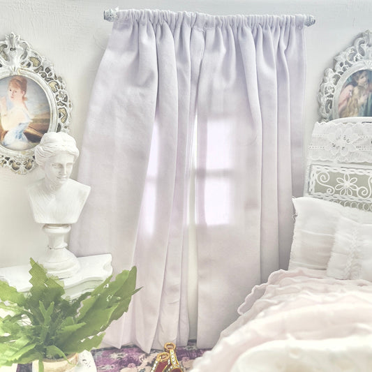 Chantallena Doll House Dollhouse Accessories Curtains | Shabby Lavender 2 Panel Cotton Curtains | Shabby Lavender