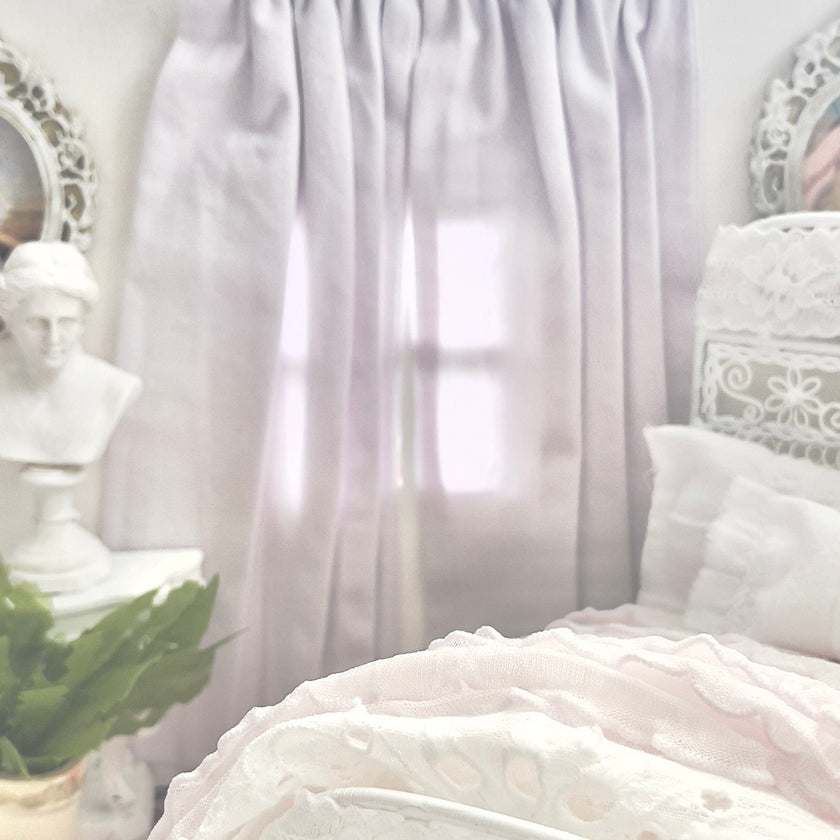 Chantallena Doll House Dollhouse Accessories Curtains | Shabby Lavender 2 Panel Cotton Curtains | Shabby Lavender