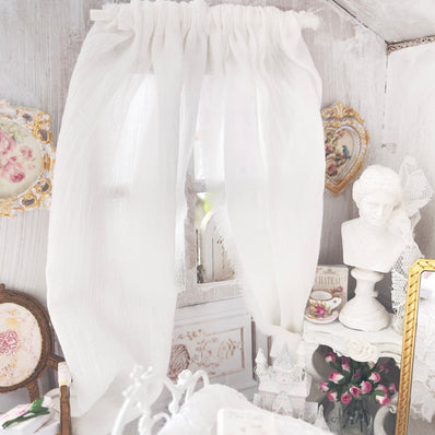 Chantallena Doll House Dollhouse Accessories Curtains- White Cotton Gauze 2 Panels- 1:12 Scale Dollhouse |Garden View |Chantallena