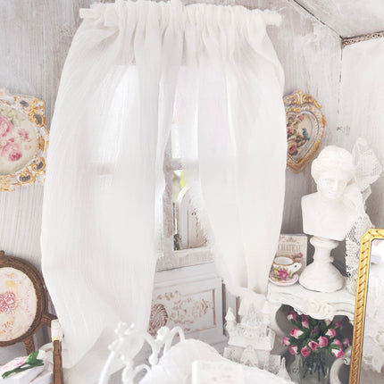 Chantallena Doll House Dollhouse Accessories Curtains- White Cotton Gauze 2 Panels- 1:12 Scale Dollhouse |Garden View |Chantallena