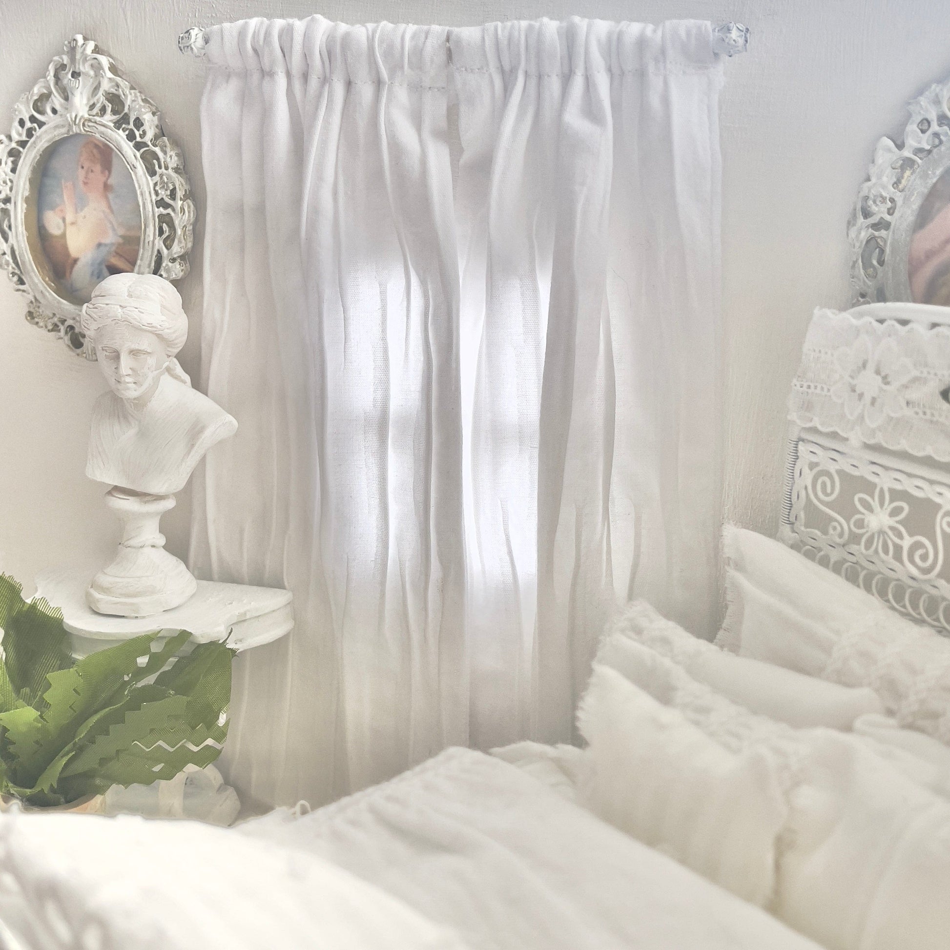 Chantallena Doll House Dollhouse Accessories Curtains | White Pleated 2 Panel Cotton Curtains | White Pleats