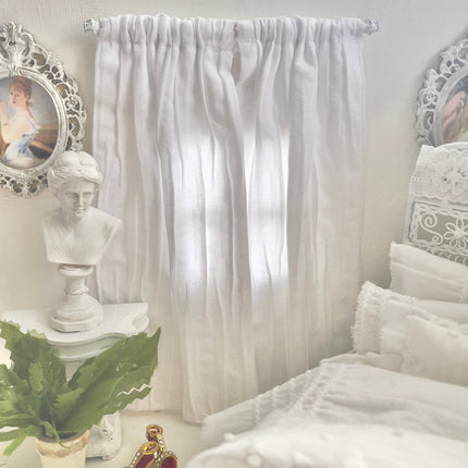 Chantallena Doll House Dollhouse Accessories Curtains | White Pleated 2 Panel Cotton Curtains | White Pleats