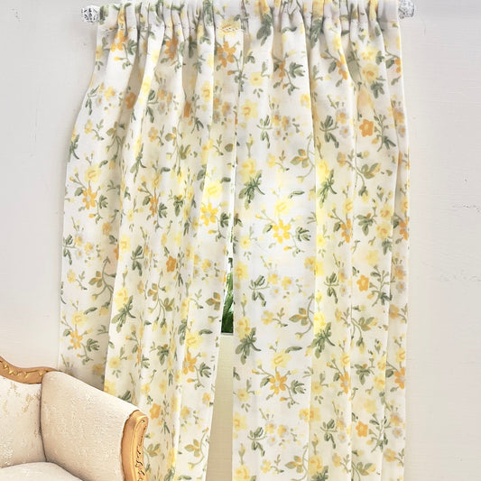 Chantallena Doll House Dollhouse Accessories Curtains | Yellow Ditsy Floral 2 Panel Cotton Curtains