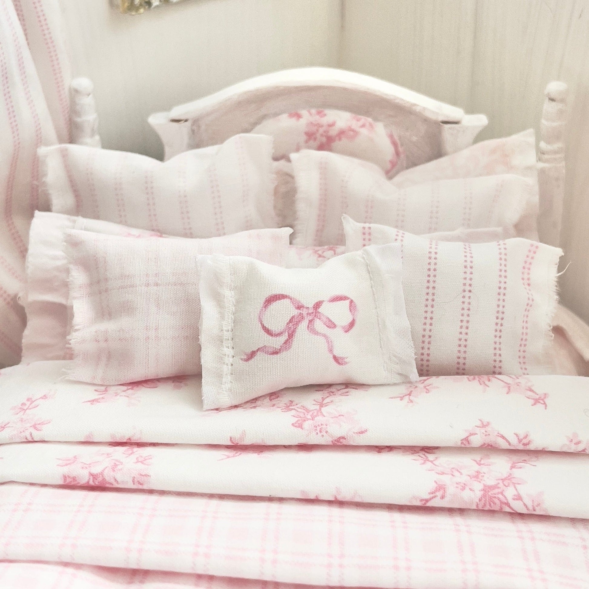 Chantallena Doll House Dressed 1:12 Scale Bed | Decoupaged with Vintage Chenille Bedspreads| Touch of Laura