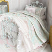 Chantallena Doll House Dressed 1:12 Scale Bed | Mint, Pink and White Damask with Pink Ruffled Throw| Springtime