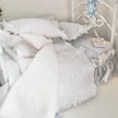 Chantallena Doll House Dressed 1:12 Scale Bed | Pale Blue and White Linen/ Cotton with Blue Roses| Blue Rose Fringe