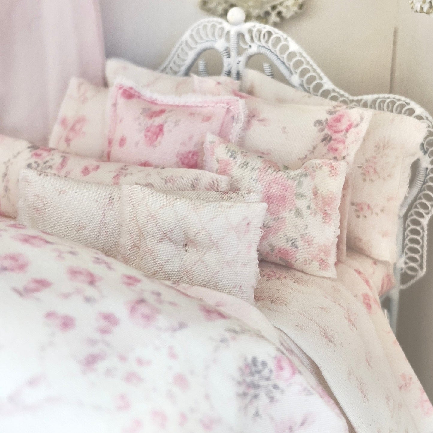 Chantallena Doll House Dressed Bed |Assorted Pink Floral Cotton with Floral Bow Accent | Flossie
