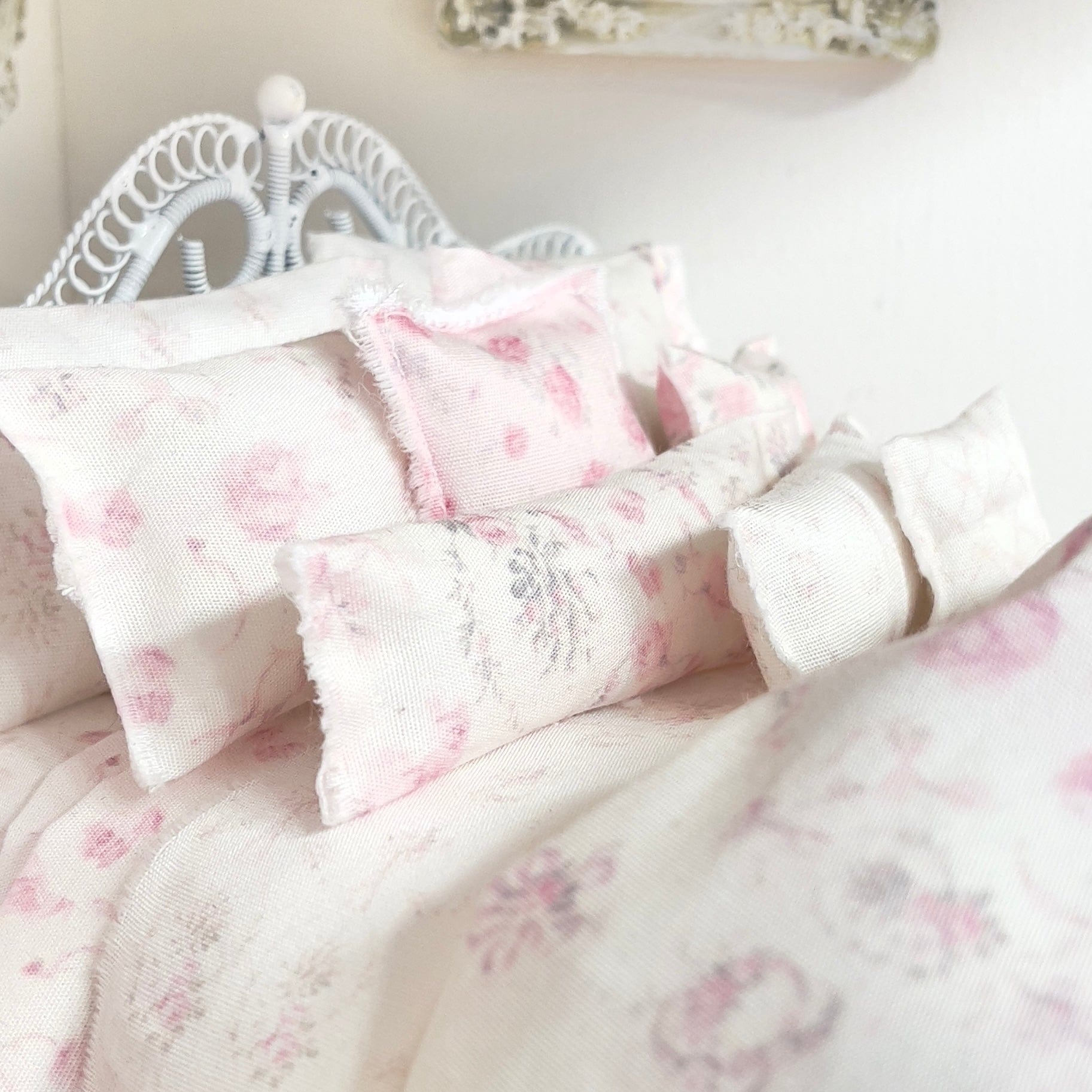 Chantallena Doll House Dressed Bed |Assorted Pink Floral Cotton with Floral Bow Accent | Flossie