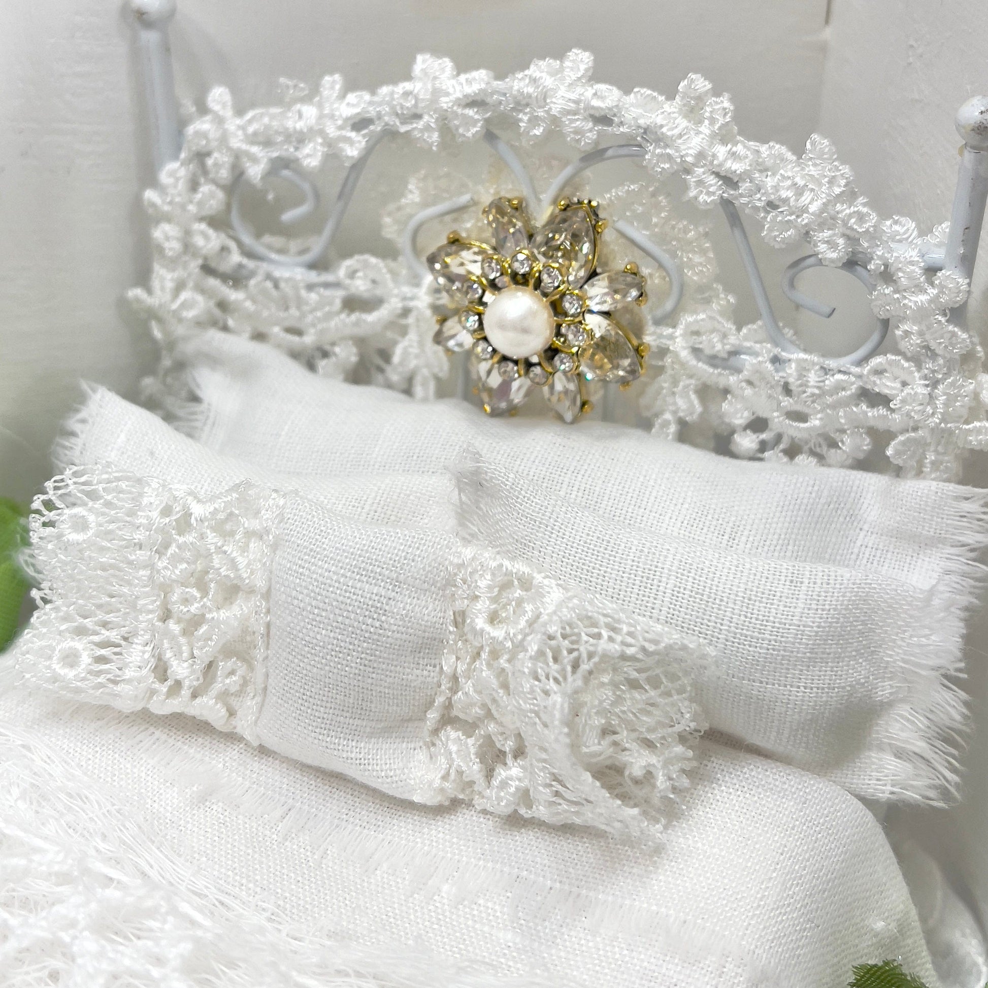 Chantallena Doll House Dressed Bed | White Cotwith Lace Accents | White Lace