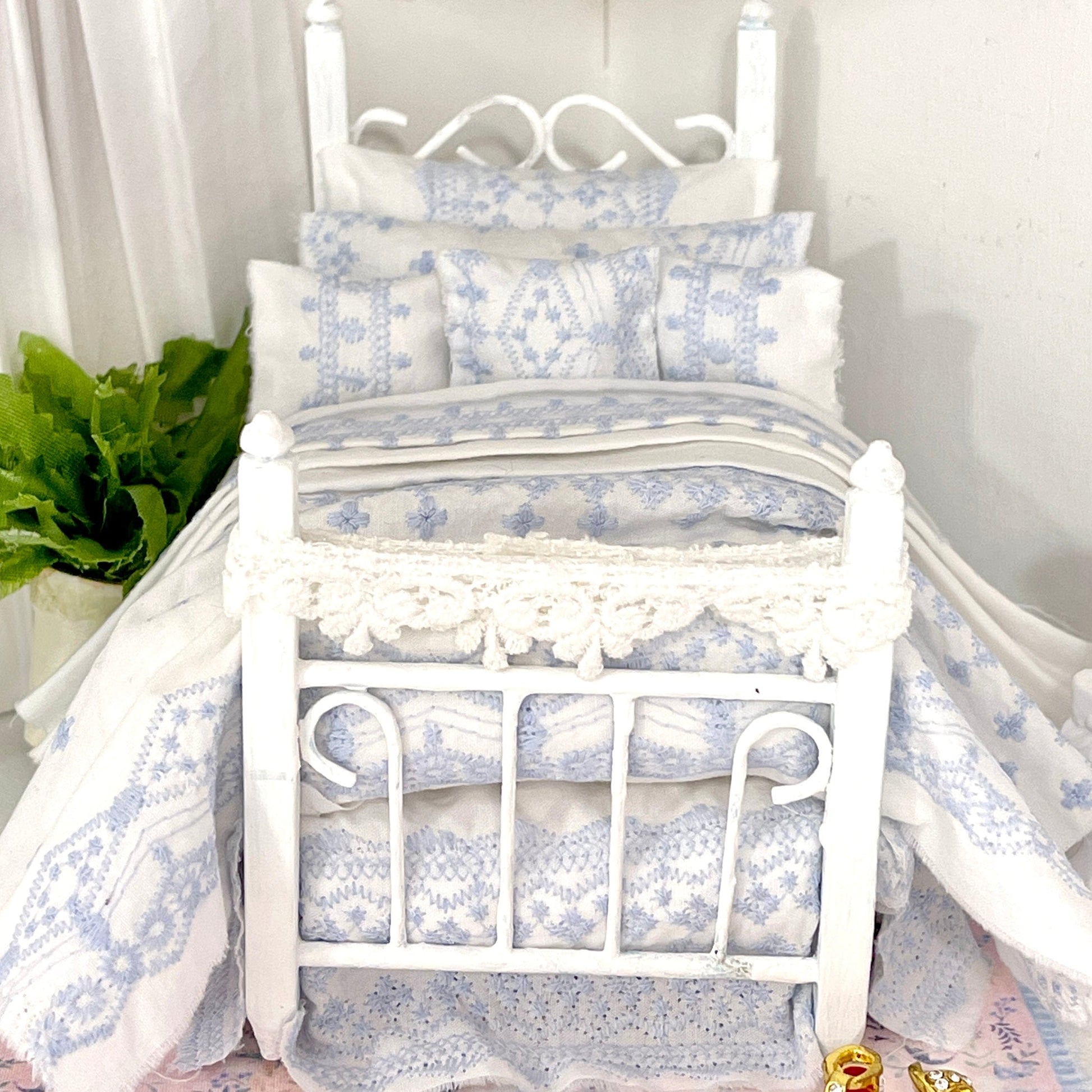 Chantallena Doll House Evelina | White Cotton with Blue Embroidery