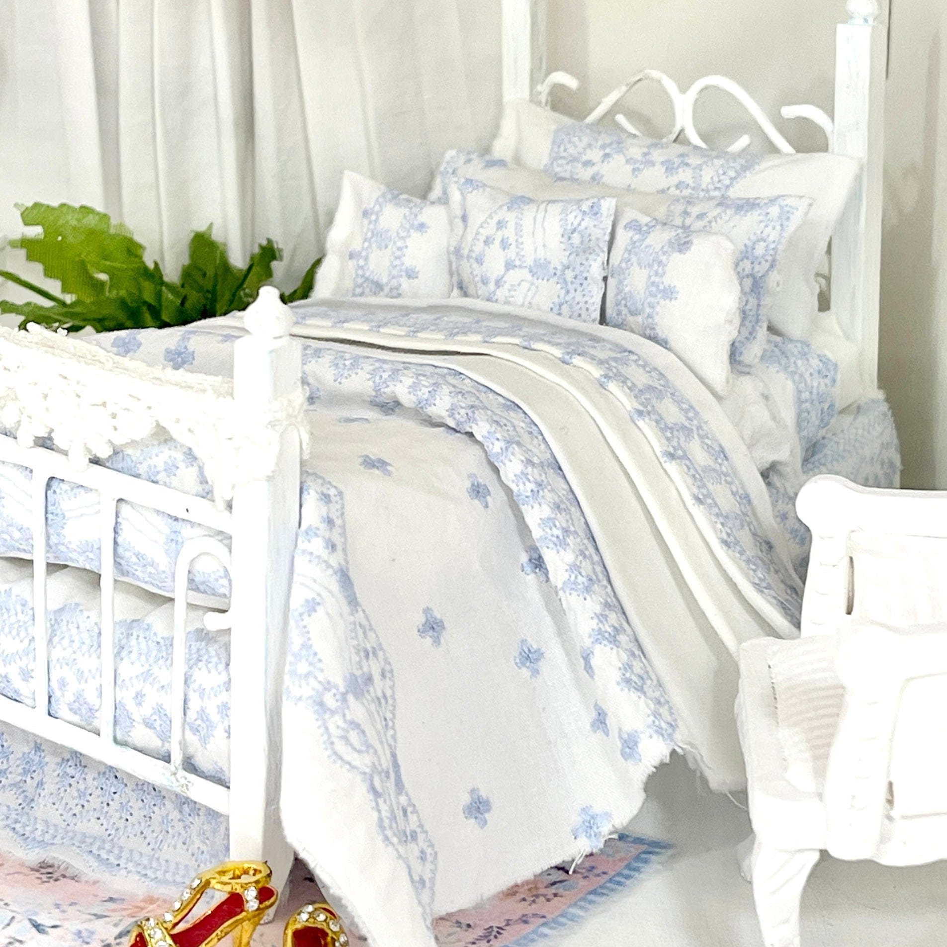 Chantallena Doll House Evelina | White Cotton with Blue Embroidery