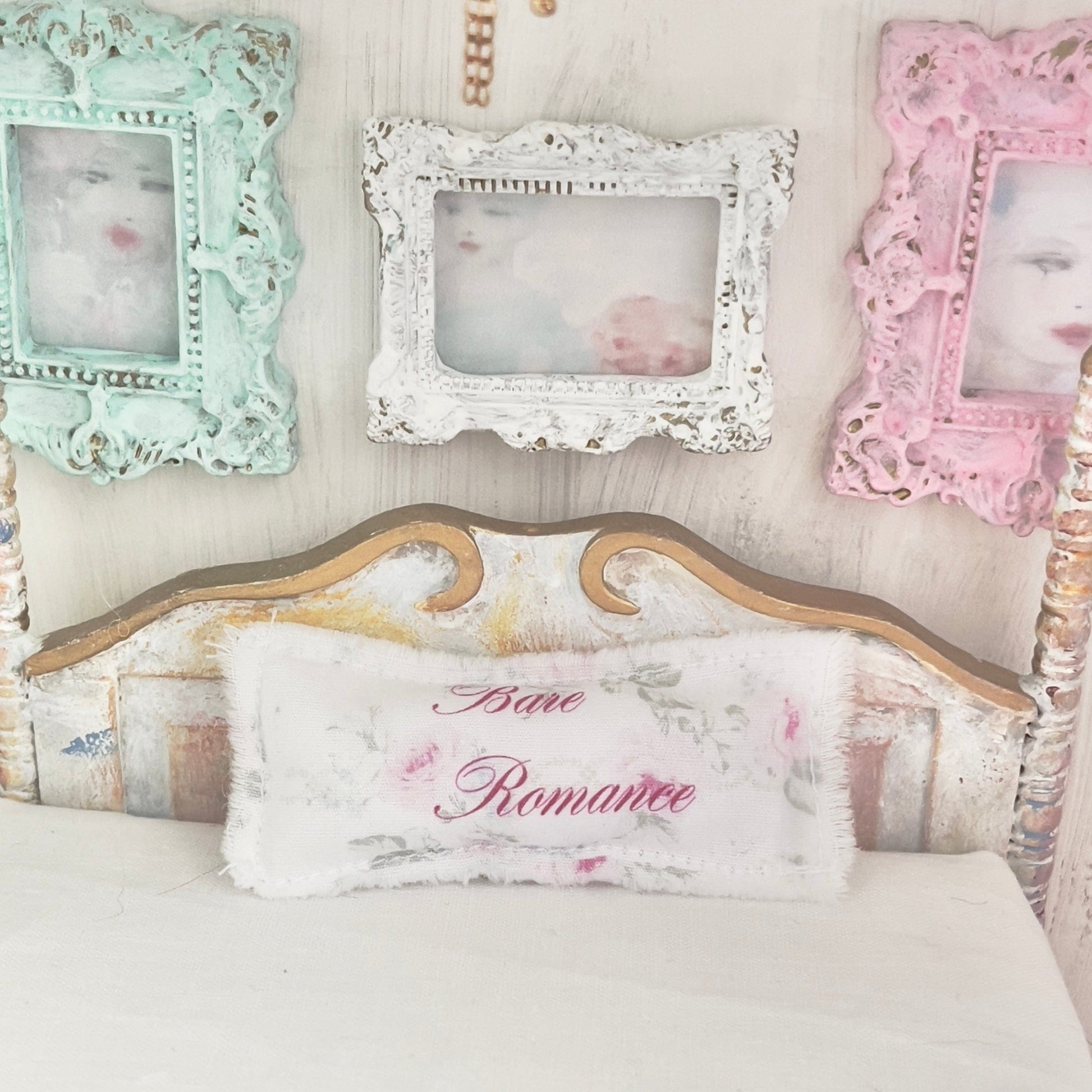 Chantallena Doll House Four Poster Painted Aged-Look Full Bed-1:12 Scale | Bare Romance