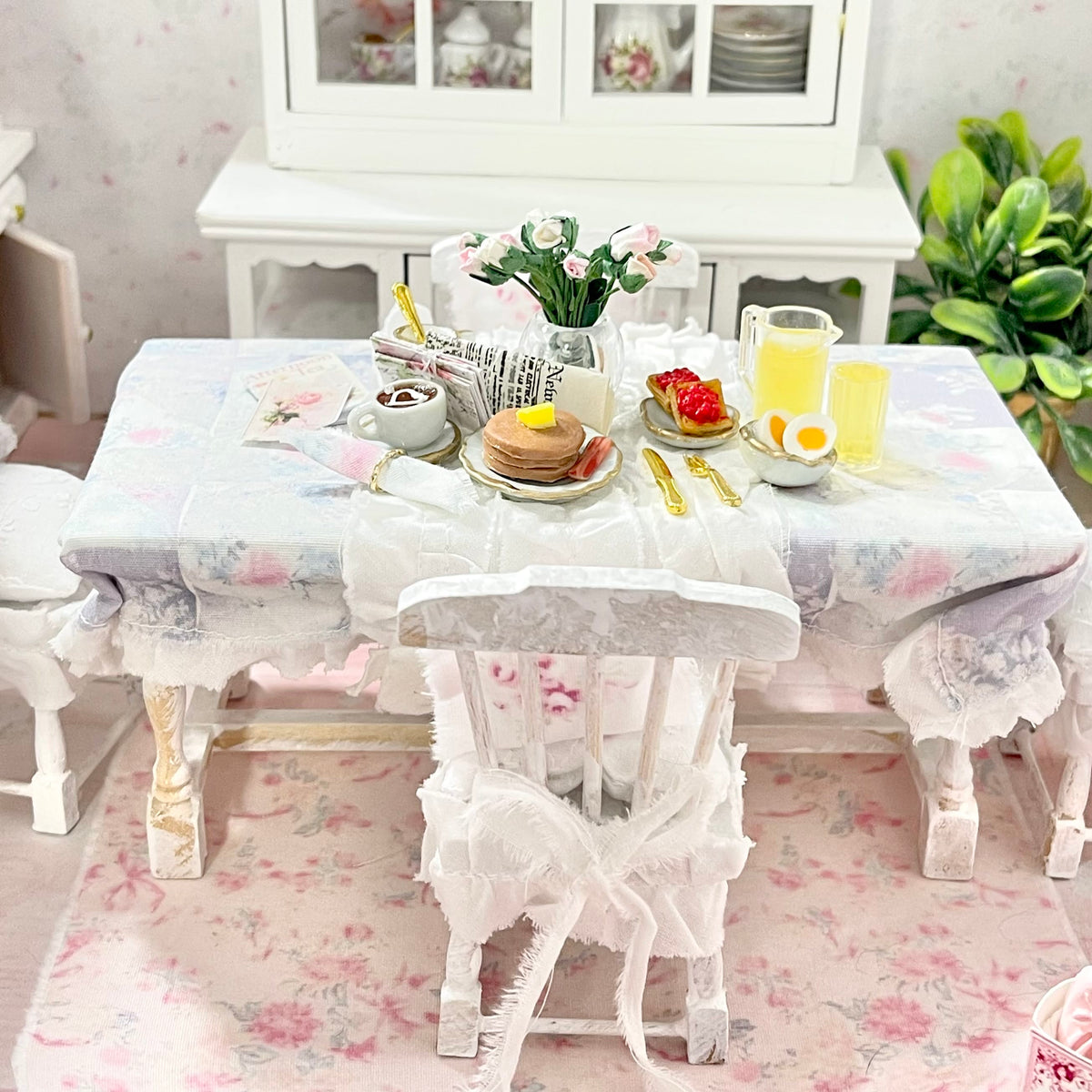 Chantallena Doll House Kitchen set Breakfast Time-Shabby Kitchen Table Set with Accessories