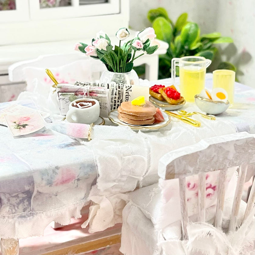 Chantallena Doll House Kitchen set Breakfast Time-Shabby Kitchen Table Set with Accessories