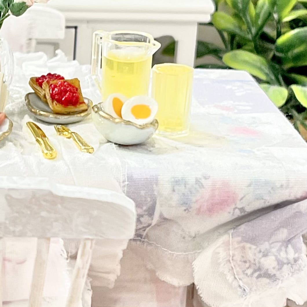 Chantallena Doll House Kitchen set Breakfast Time-Shabby Kitchen Table Set with Accessories