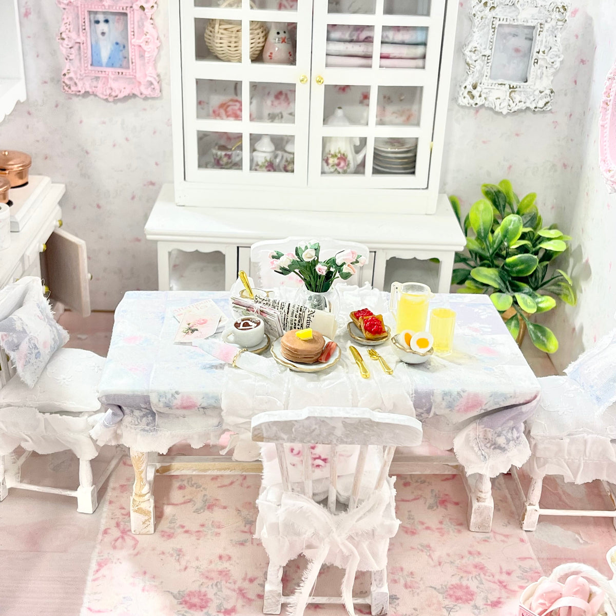 Chantallena Doll House Kitchen set Breakfast Time-Shabby Kitchen Table Set with Accessories