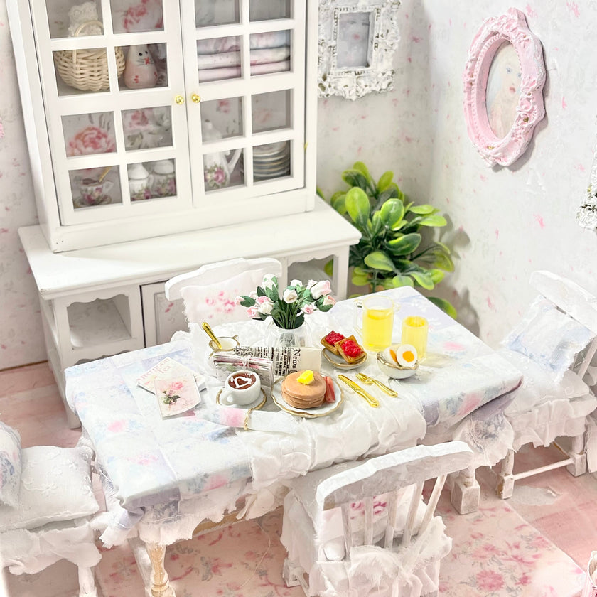 Chantallena Doll House Kitchen set Breakfast Time-Shabby Kitchen Table Set with Accessories