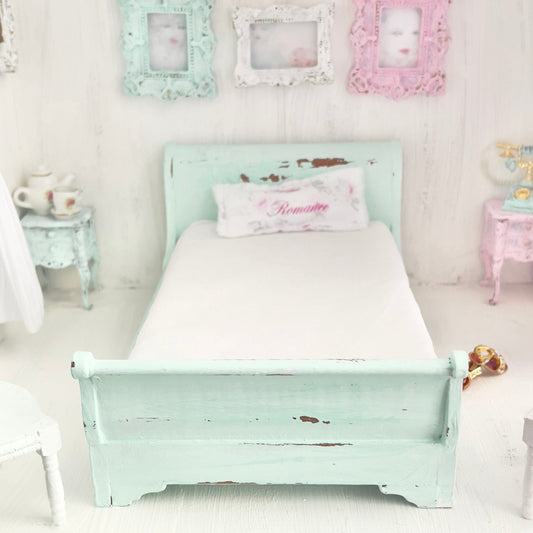 Chantallena Doll House Mint Green Painted Full Sleigh Bed  - 1:12 Scale |Bare Romance
