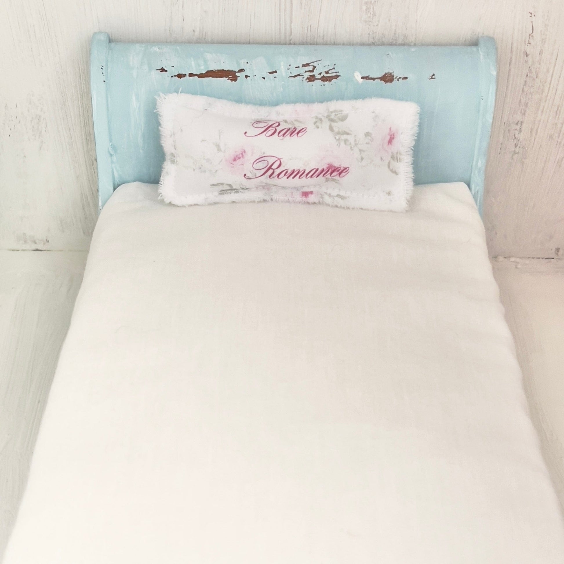 Chantallena Doll House Pale Blue Painted Full Sleigh Bed - 1:12 Scale |Bare Romance