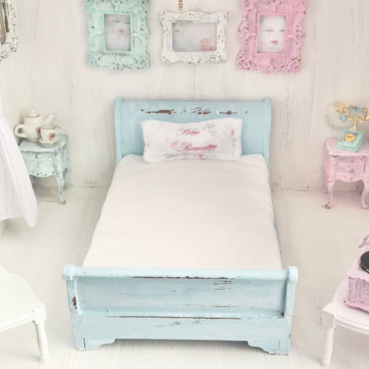 Chantallena Doll House Pale Blue Painted Full Sleigh Bed - 1:12 Scale |Bare Romance