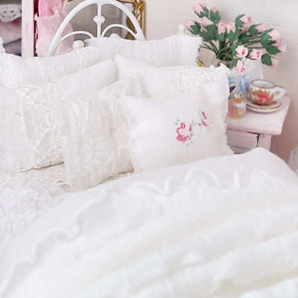 Chantallena Doll House Six whispering petals bed 1:12 Scale Dressed Dollhouse Bed - Bianco Ballet| Chantallena