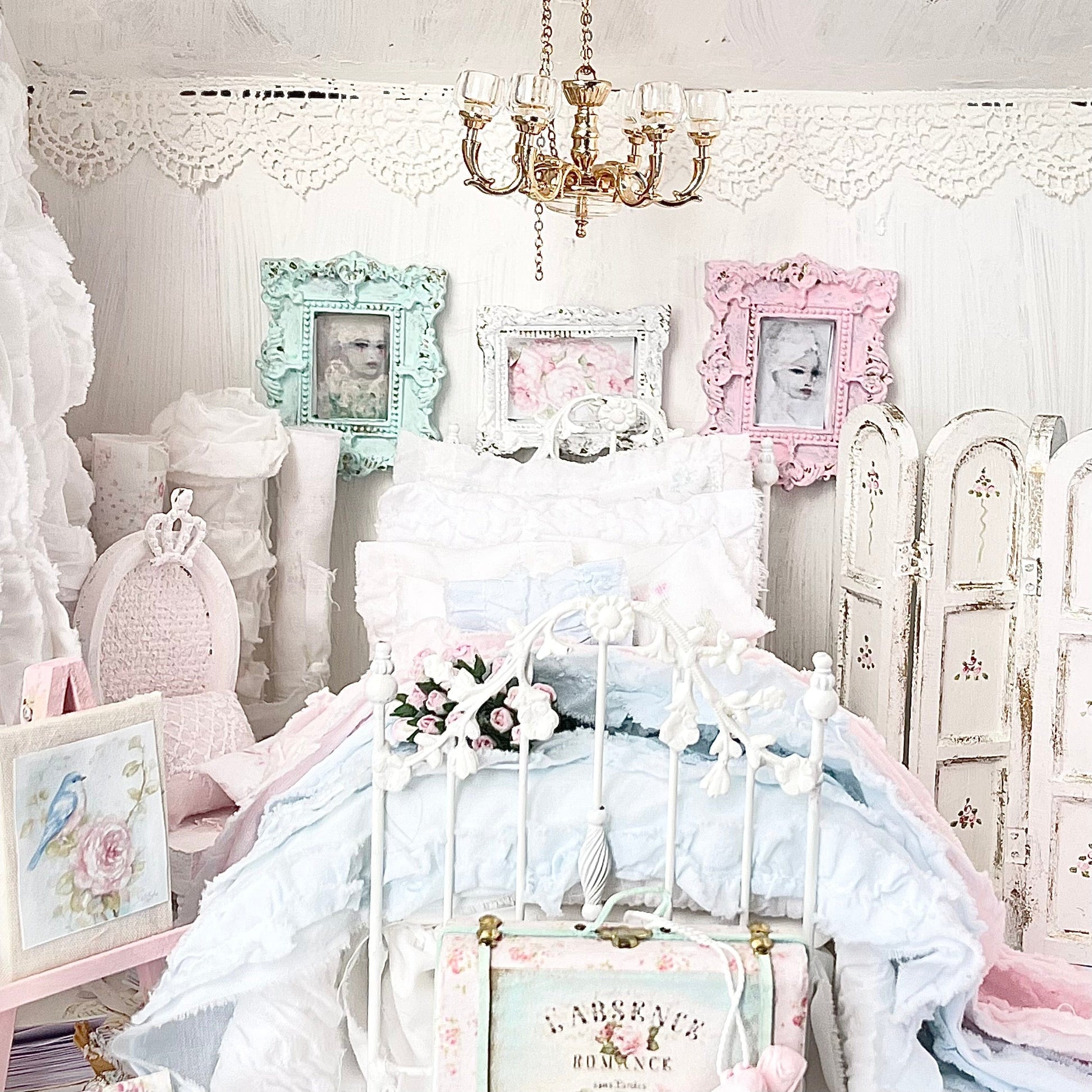 Chantallena Doll House Six whispering petals bed 1:12 Scale Dressed Dollhouse Bed - The Ruffled Rose | Chantallena